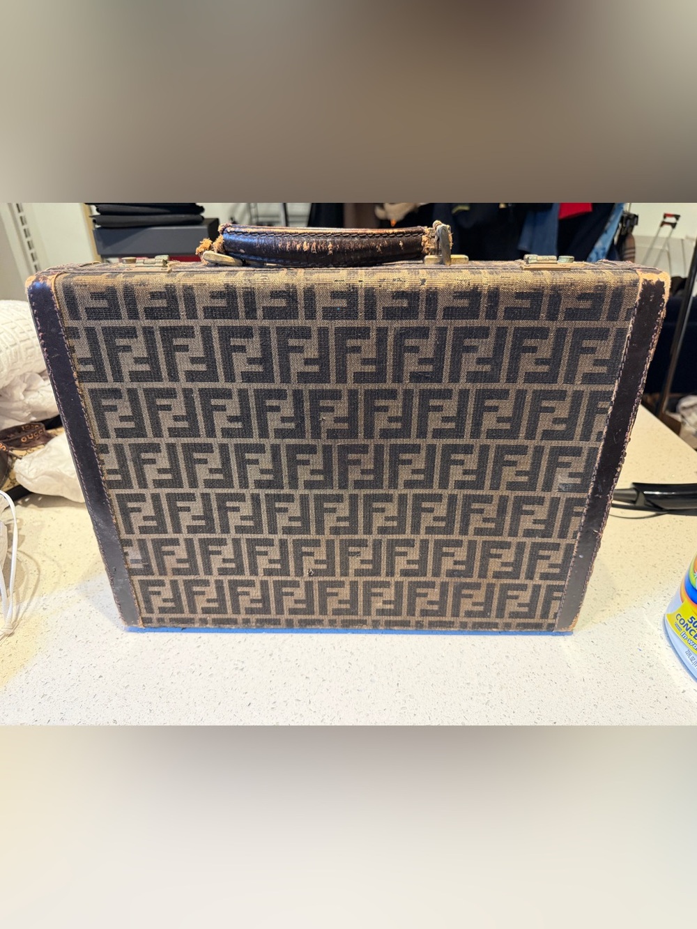 Fendi Brown Zucca Monogram Canvas Carry Case with Leather Handle PROJECT